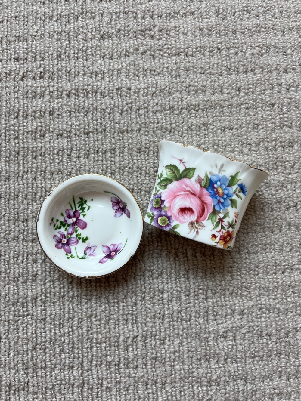 Vintage mini floral trinket dish set
